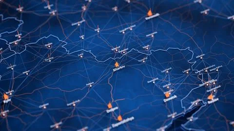 Kharkiv map big data visualization. Futuristic map infographic of city in Illustrazione stock