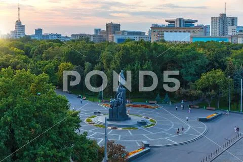 Kharkiv skyline and view on the city centre with Shevchenko monument, Ukraine Stock Photos