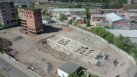 Kharkiv, Ukraine: fallen tower of old grain elevator building after undermining Stock Footage 154256245