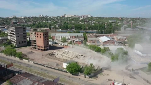 Kharkiv, Ukraine: fallen tower of old grain elevator building after undermining Stock Footage 154256731