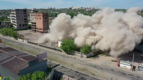 Kharkiv, Ukraine: falling tower of old grain elevator building after undermining Stock Footage 154256477