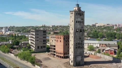 Kharkiv, Ukraine: old grain elevator building ready for destruction Stock Footage 154256995