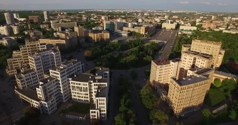 Kharkov central square at sunset Stock Footage 152993675