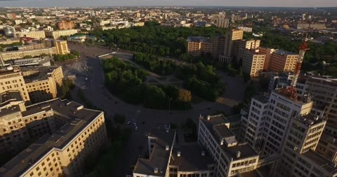 Kharkov central square at sunset Stock Footage 152993699