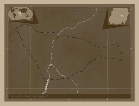 Khartoum, Sudan. Elevation map colored in sepia tones with lakes and rivers Stock Illustration