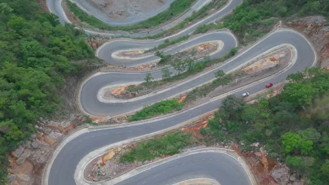 Khau Coc Cha Mountain Pass, Cao Bang with winding road, stunning mountain views Stock Footage 310100429