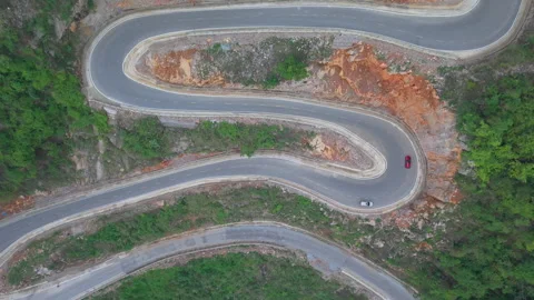 Khau Coc Cha Mountain Pass, Cao Bang with winding road, stunning mountain views Stock Footage 310100495
