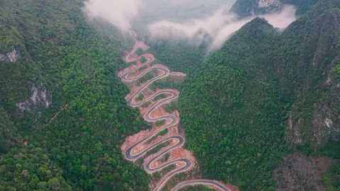 Khau Coc Cha Mountain Pass, Cao Bang with winding road, stunning mountain views Stock Footage 310102077