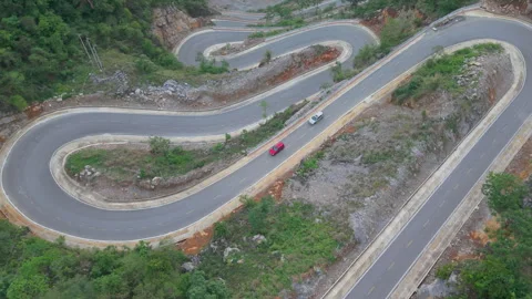 Khau Coc Cha Pass in Cao Bang with winding road and stunning mountain views Stock Footage 310100166