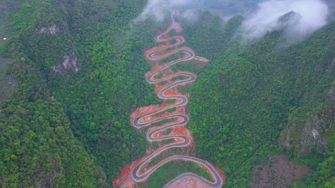 Khau Coc Cha Pass in Cao Bang with winding road and stunning mountain views Stock Footage 310101777