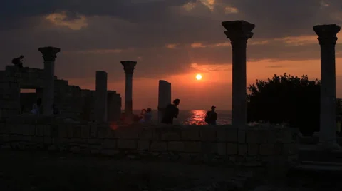 The  Khersones temple ruins sunset (time lapse) Stock Footage 34380124