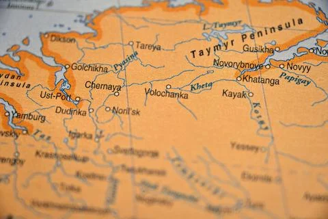 Kheta on World Map  Soft Blur Travel Photography Highlighting Remote Arctic.. Foto stock
