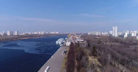 Khimki Reservoir and port Stock Footage