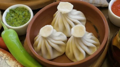 Khinkali cooked on a ceramic plate Stock-Footage 148249671