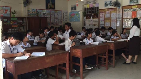 Khme Students in Classroom at Primary School, Phnom Pen Cambodia IMG 3202 Stock Footage 120099790