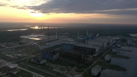 Khmelnitsky Nuclear Power Plant, Ukraine. Aerial view Stock Footage 319406740