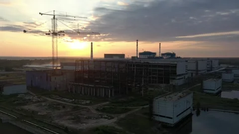 Khmelnitsky Nuclear Power Plant, Ukraine. Aerial view Stock Footage 319406745