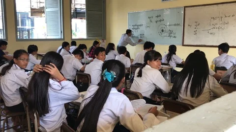 Khmer Students Studying in Classroom at High School in Cambodia IMG 8350 Video stock 120148741