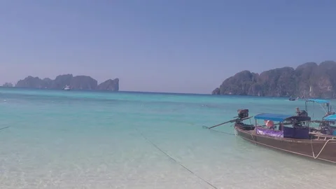 Kho phi phi islands, krabi, Thailand - Thai flag maya beach Stock Footage 131636419