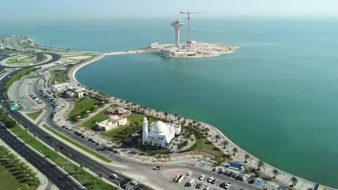 Khobar Corniche and Water Tower Coastal Landscape in Saudi Arabia Stock Footage 334812620