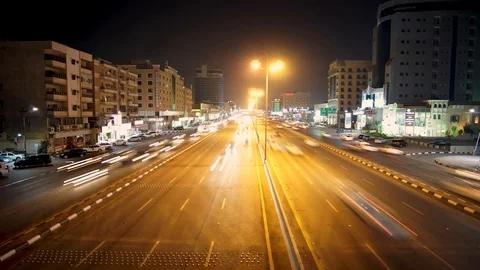 Khobar Night Time Timelapse of Fast Cars on Highway (4K) Stock Footage 121582263