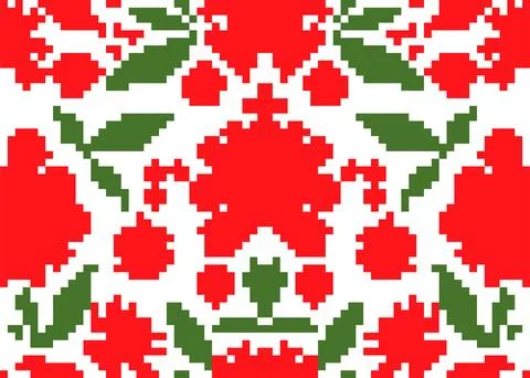Khokhloma pattern pixel art. 8 bit background national and traditional Illustrazione stock