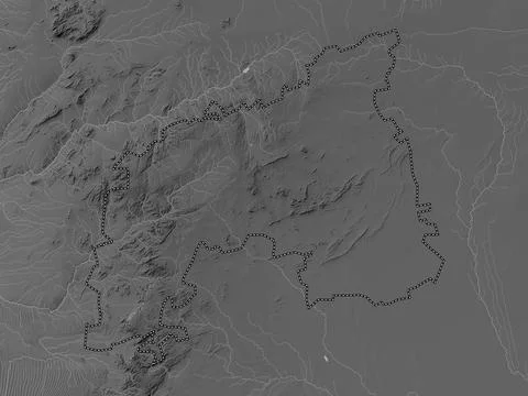 Khomas, Namibia. Grayscale elevation map with lakes and rivers Illustrazione stock