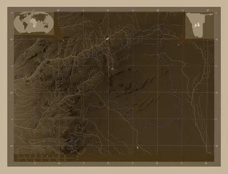 Khomas, Namibia. Sepia. Major cities Stock Illustration