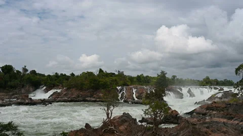 Khone Phapheng Falls is waterfall located in Champasak province on the Mekong ri Stock Footage 147979236
