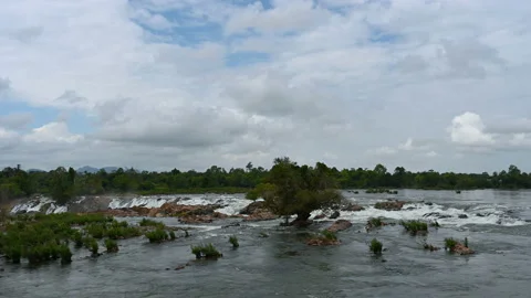 Khone Phapheng Falls is waterfall located in Champasak province on the Mekong ri Stock Footage 158039877