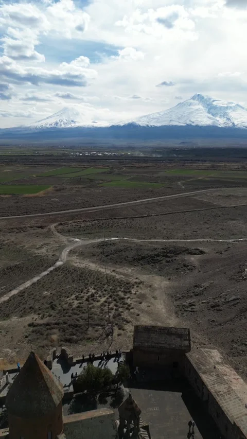Khor Virap Monastery, 4k vertical drone footage Stock Footage 274479128