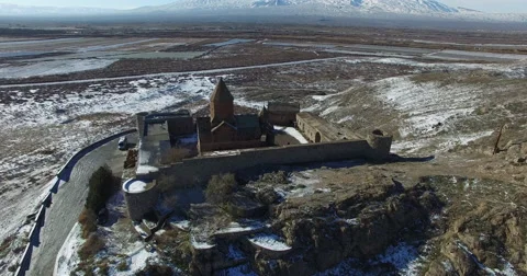 Khor Virap Monastery panorama at sunrise in front of Ararat Mountain, Armenia Video stock 59368777