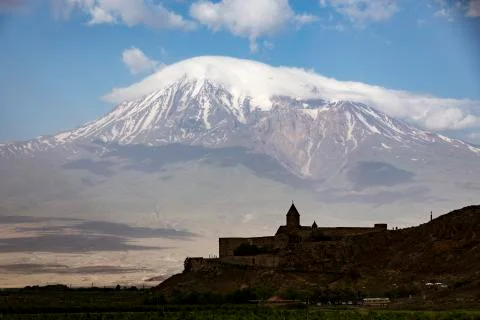 Khor Virap monastery seen with Mt Ararat Stock Photos