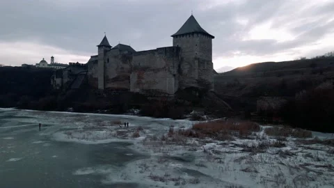 Khotyn fortress on the background of the river Stock Footage 147454428