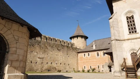 The Khotyn Fortress, view of the Commandants tower and Palace Video stock 85997616