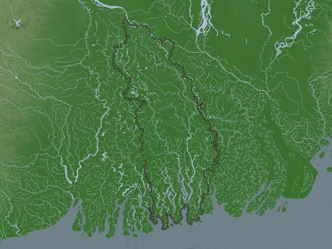 Khulna, Bangladesh. Elevation map colored in wiki style with lakes and rivers Stock Illustration