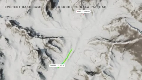 Khumbu everest base camp trek lobuche to kala 3d terrain route map seamless loop Stock-Footage 341853006