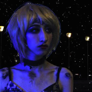 KI generierte Gothic Frau in der Nacht mit blauem Licht *** KI generated G... Stock Photos