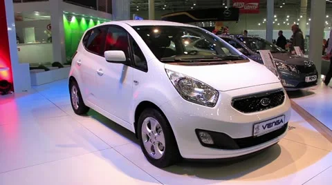 KIA Venga at yearly automotive-show SIA 2012 in Kiev, Ukraine Stock Footage