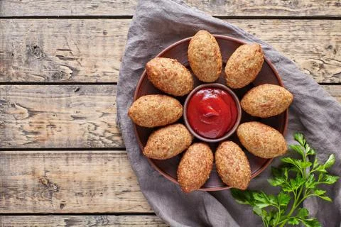 Kibbeh traditional middle eastern arabic lamb meat kofta meatball croquettes Stock Photos
