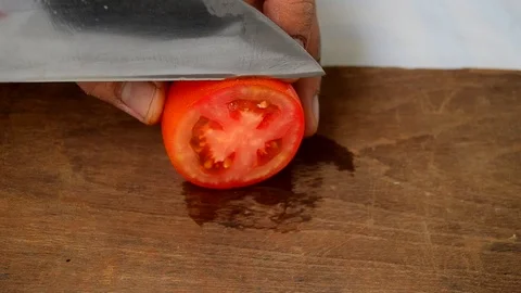 Kichen sharp knife slice tomato Stock Footage 119742121