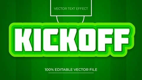 Kick Off 3d editable text effect with green and white color Illustrazione stock