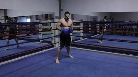 Kick Boxer Doing Spinning Back Kick Stock Footage 24641968