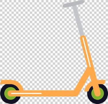Kick scooter is being shown in flat design with orange frame, green hubs on Illustrazione stock