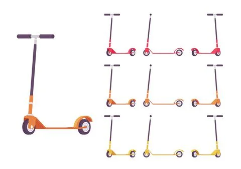 Kick scooter set in red, yellow and orange Stock Illustration