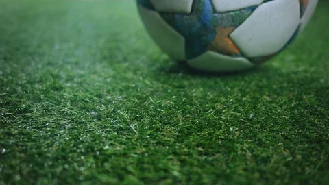 Kick the soccer ball into the camera Stock Footage 94592265