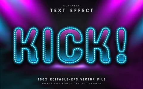 Kick text, editable text effect neon style Stock Illustration