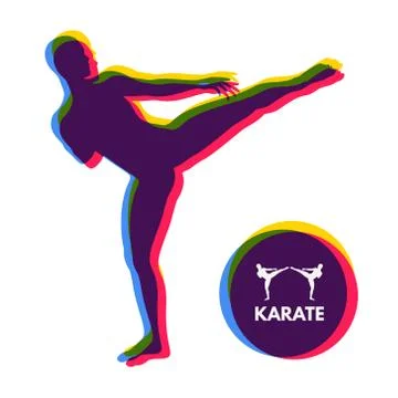 Kickbox fighter preparing to execute a high kick. Design template for Sport. Stock Illustration