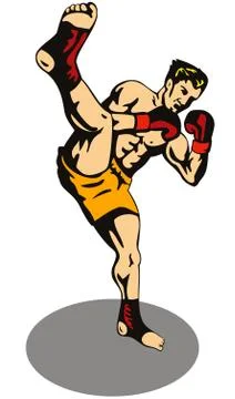 Kickboxer kicking . Stock Illustration