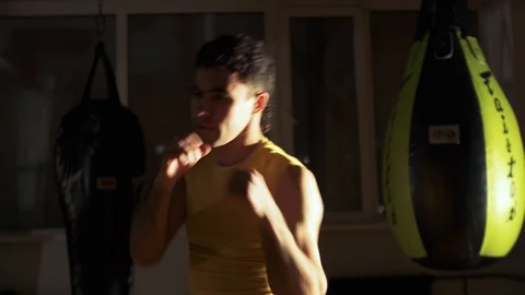Kickboxer training. Achieving goal. Preparation for competitions. 4K (UHD) Stock Footage 88733409